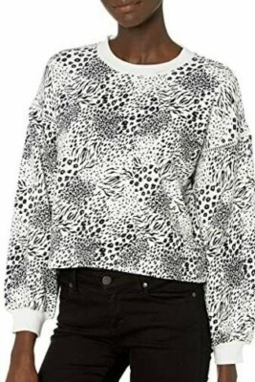 Joie Jeyne Cropped White Black Animal Print Drop Shoulder Crop Sweatshirt XS